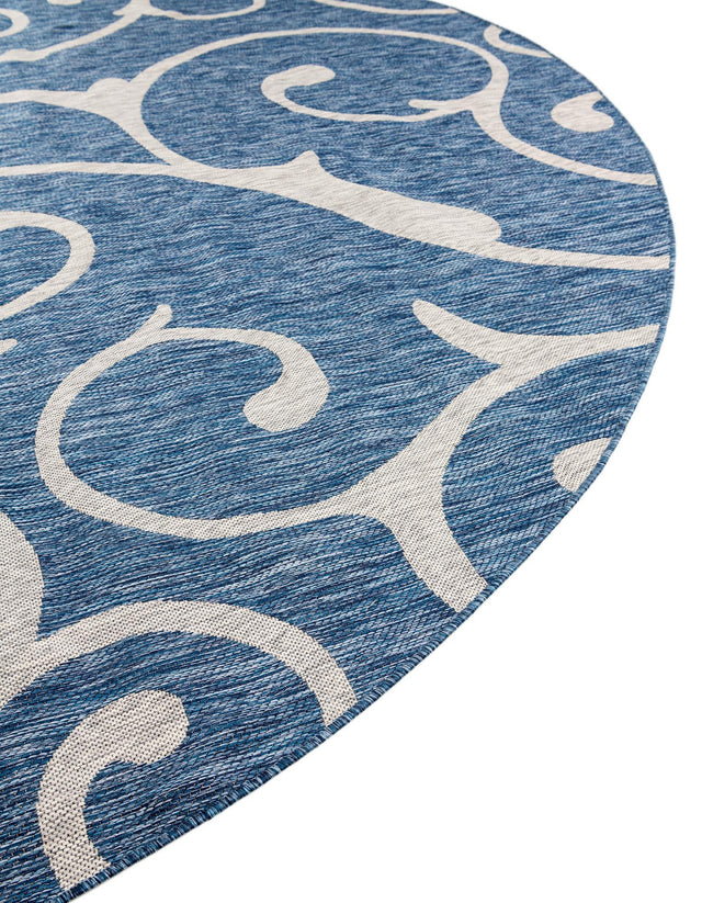 Blue 10' 8 x 10' 8 Outdoor Botanical Round Area Rug Weather Resistant for Patio, Deck, Terrace, Balcony, Porch Polypropylene Garden Floral Tropical Carpet for Sale at Rug Engine