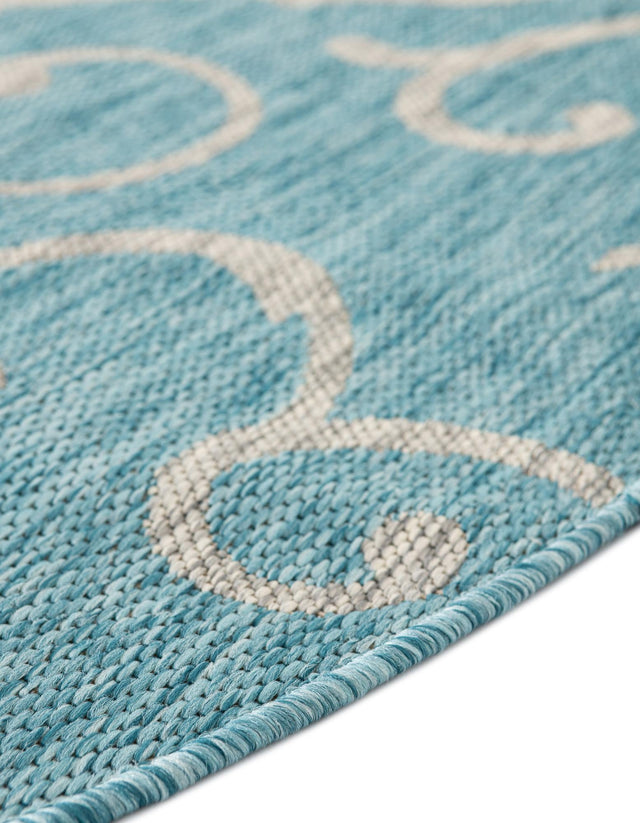 Light Aqua 13' 1 x 13' 1 Outdoor Botanical Round Area Rug Weather Resistant for Patio, Deck, Terrace, Balcony, Porch Polypropylene Garden Floral Tropical Carpet for Sale at Rug Engine