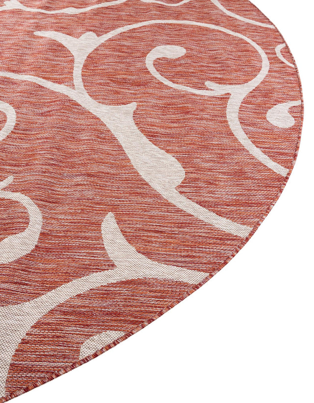 Rust Red 4' 1 x 4' 1 Outdoor Botanical Round Area Rug Weather Resistant for Patio, Deck, Terrace, Balcony, Porch Polypropylene Garden Floral Tropical Carpet for Sale at Rug Engine