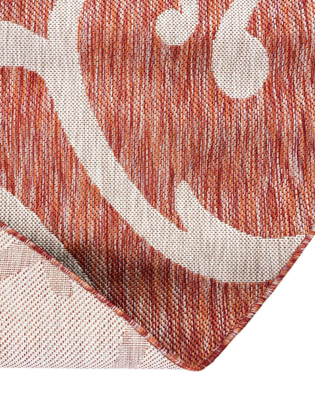 Rust Red 13' 1 x 13' 1 Outdoor Botanical Round Area Rug Weather Resistant for Patio, Deck, Terrace, Balcony, Porch Polypropylene Garden Floral Tropical Carpet for Sale at Rug Engine