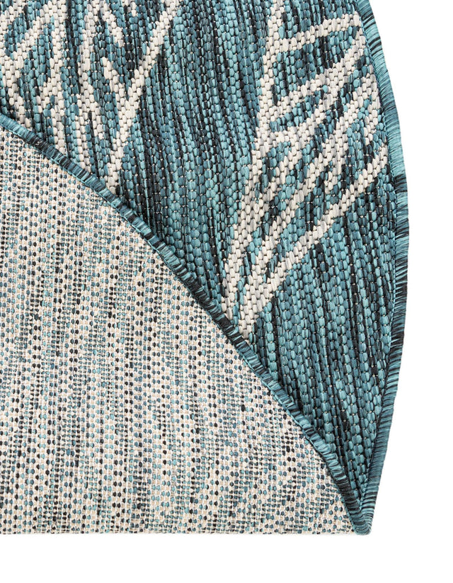 Teal 4' 1 x 4' 1 Outdoor Botanical Round Area Rug Weather Resistant for Patio, Deck, Terrace, Balcony, Porch Polypropylene Garden Floral Tropical Carpet for Sale at Rug Engine