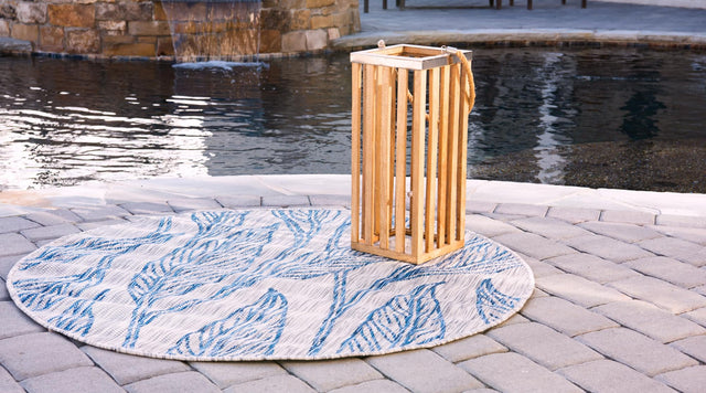 Light Gray 10' 8 x 10' 8 Outdoor Botanical Round Area Rug Weather Resistant for Patio, Deck, Terrace, Balcony, Porch Polypropylene Garden Floral Tropical Carpet for Sale at Rug Engine