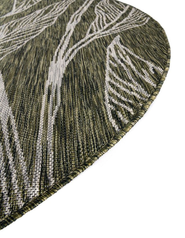 Green 4' 1 x 4' 1 Outdoor Botanical Round Area Rug Weather Resistant for Patio, Deck, Terrace, Balcony, Porch Polypropylene Garden Floral Tropical Carpet for Sale at Rug Engine