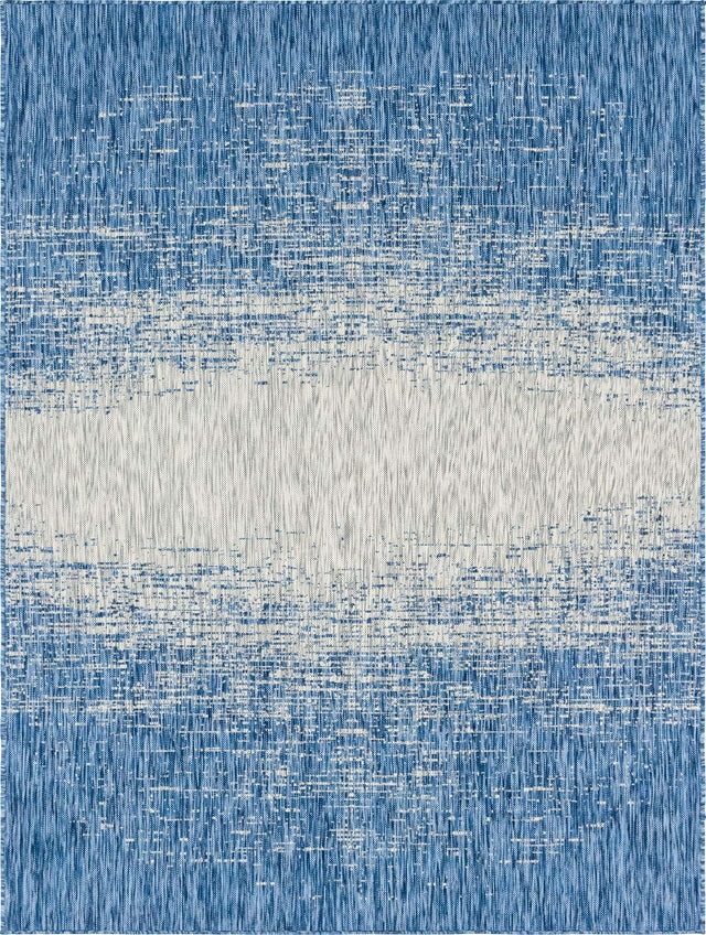 Blue 9' x 12' Outdoor Modern Rectangle Area Rug Weather Resistant for Patio, Deck, Terrace, Balcony, Porch 100% Polypropylene Modern Outside Carpet for Sale at Rug Engine
