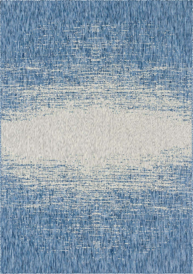 Blue 7' 10 x 11' Outdoor Modern Rectangle Area Rug Weather Resistant for Patio, Deck, Terrace, Balcony, Porch 100% Polypropylene Modern Outside Carpet for Sale at Rug Engine