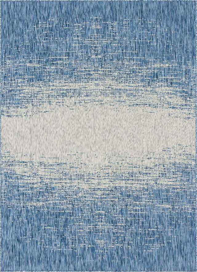 Blue 7' 1 x 10' Outdoor Modern Rectangle Area Rug Weather Resistant for Patio, Deck, Terrace, Balcony, Porch 100% Polypropylene Modern Outside Carpet for Sale at Rug Engine