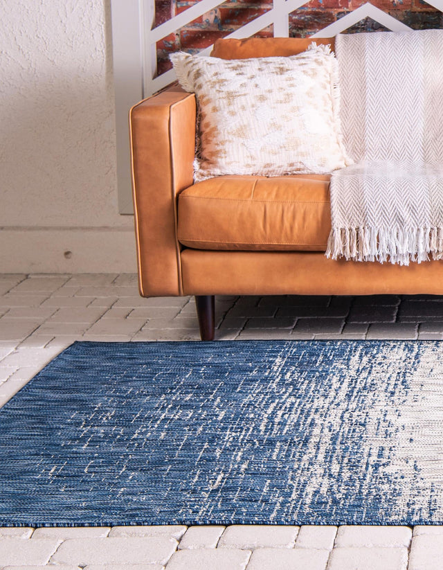 Blue 7' 10 x 11' Outdoor Modern Rectangle Area Rug Weather Resistant for Patio, Deck, Terrace, Balcony, Porch 100% Polypropylene Modern Outside Carpet for Sale at Rug Engine