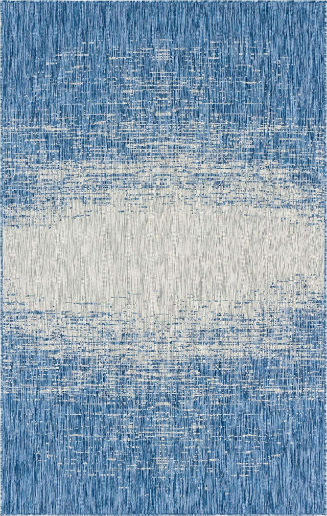 Blue 5' 3 x 8' Outdoor Modern Rectangle Area Rug Weather Resistant for Patio, Deck, Terrace, Balcony, Porch 100% Polypropylene Modern Outside Carpet for Sale at Rug Engine