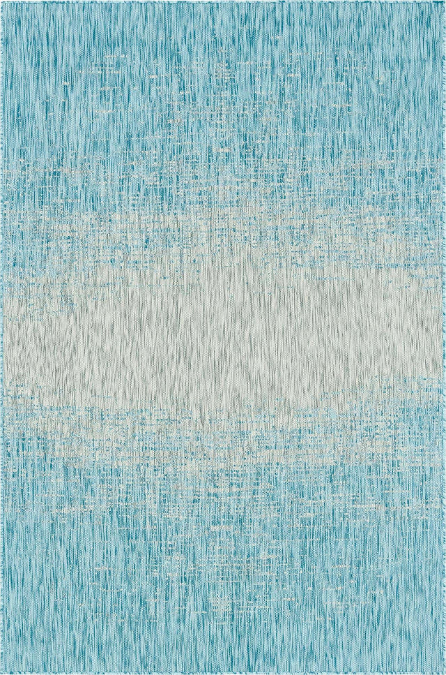 Aqua 6' 1 x 9' Outdoor Modern Rectangle Area Rug Weather Resistant for Patio, Deck, Terrace, Balcony, Porch 100% Polypropylene Modern Outside Carpet for Sale at Rug Engine