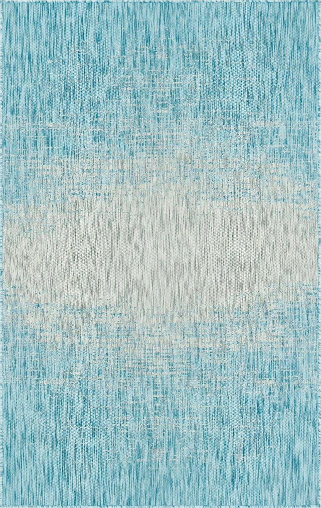 Aqua 5' 3 x 8' Outdoor Modern Rectangle Area Rug Weather Resistant for Patio, Deck, Terrace, Balcony, Porch 100% Polypropylene Modern Outside Carpet for Sale at Rug Engine