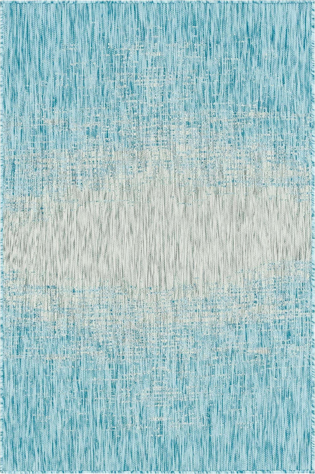Aqua 4' 1 x 6' 1 Outdoor Modern Rectangle Area Rug Weather Resistant for Patio, Deck, Terrace, Balcony, Porch 100% Polypropylene Modern Outside Carpet for Sale at Rug Engine