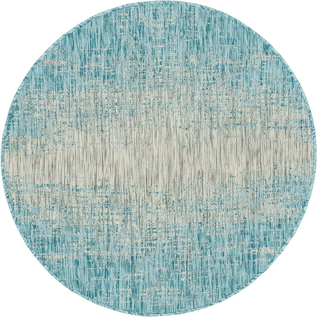 Aqua 4' 1 x 4' 1 Outdoor Modern Round Area Rug Weather Resistant for Patio, Deck, Terrace, Balcony, Porch 100% Polypropylene Modern Outside Carpet for Sale at Rug Engine