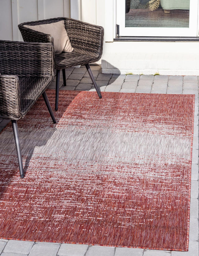 Rust Red 4' 1 x 6' 1 Outdoor Modern Rectangle Area Rug Weather Resistant for Patio, Deck, Terrace, Balcony, Porch 100% Polypropylene Modern Outside Carpet for Sale at Rug Engine