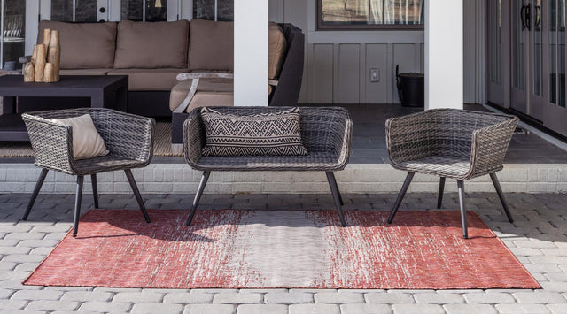 Rust Red 4' 1 x 6' 1 Outdoor Modern Rectangle Area Rug Weather Resistant for Patio, Deck, Terrace, Balcony, Porch 100% Polypropylene Modern Outside Carpet for Sale at Rug Engine