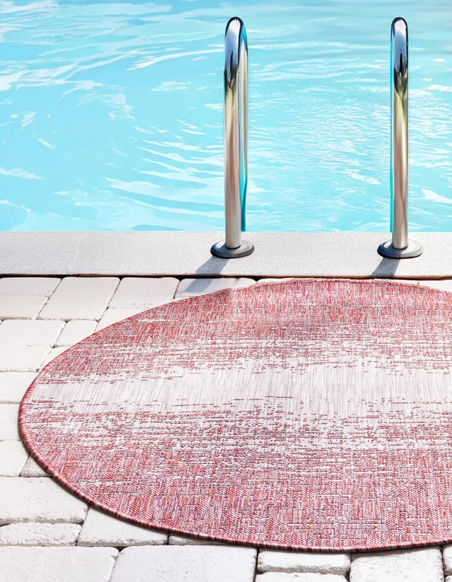 Rust Red 10' 8 x 10' 8 Outdoor Modern Round Area Rug Weather Resistant for Patio, Deck, Terrace, Balcony, Porch 100% Polypropylene Modern Outside Carpet for Sale at Rug Engine