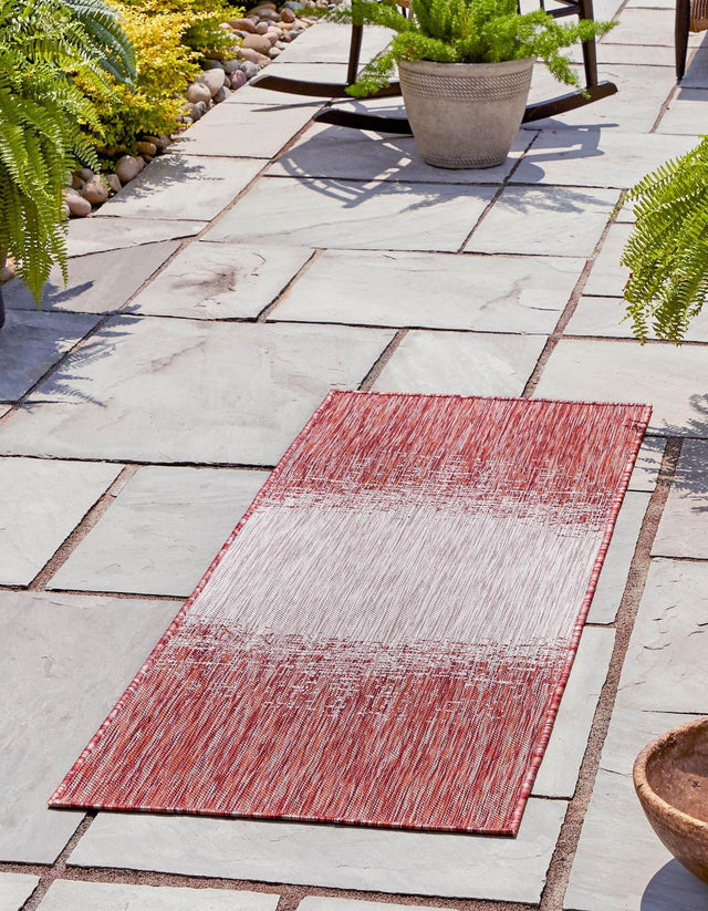 Rust Red 2' x 6' 1 Outdoor Modern Runner Area Rug Weather Resistant for Patio, Deck, Terrace, Balcony, Porch 100% Polypropylene Modern Outside Carpet for Sale at Rug Engine