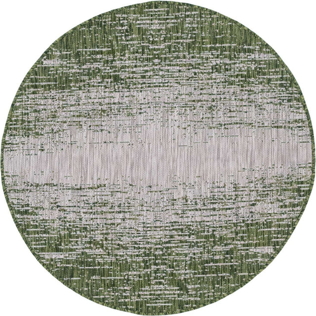 Green 4' 1 x 4' 1 Outdoor Modern Round Area Rug Weather Resistant for Patio, Deck, Terrace, Balcony, Porch 100% Polypropylene Modern Outside Carpet for Sale at Rug Engine