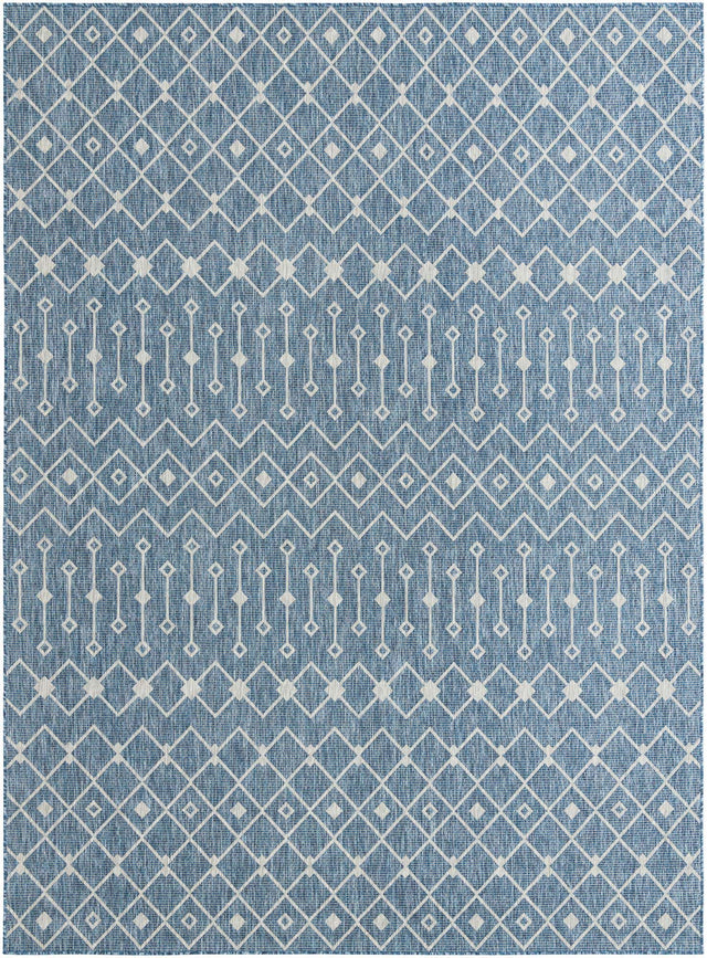 Blue 9' x 12' Outdoor Trellis Rectangle Area Rug Weather Resistant for Patio, Deck, Terrace, Balcony, Porch Geometric Design Water Safe Outside Carpet for Sale at Rug Engine