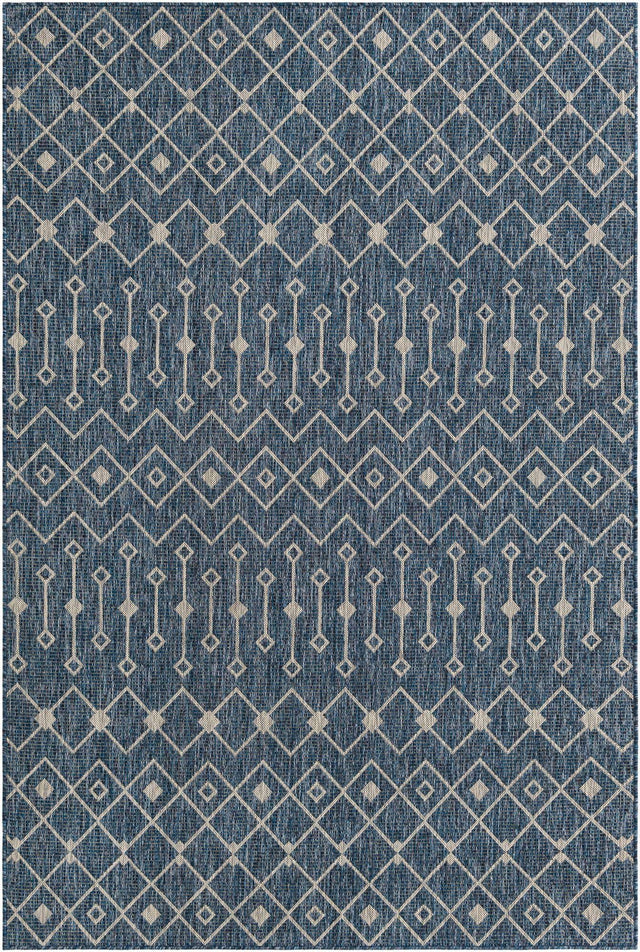 Blue 6' 1 x 9' Outdoor Trellis Rectangle Area Rug Weather Resistant for Patio, Deck, Terrace, Balcony, Porch Geometric Design Water Safe Outside Carpet for Sale at Rug Engine