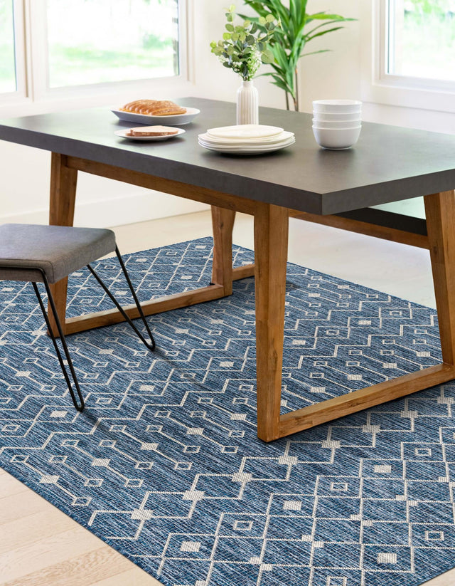 Blue 10' x 13' 1 Outdoor Trellis Rectangle Area Rug Weather Resistant for Patio, Deck, Terrace, Balcony, Porch Geometric Design Water Safe Outside Carpet for Sale at Rug Engine