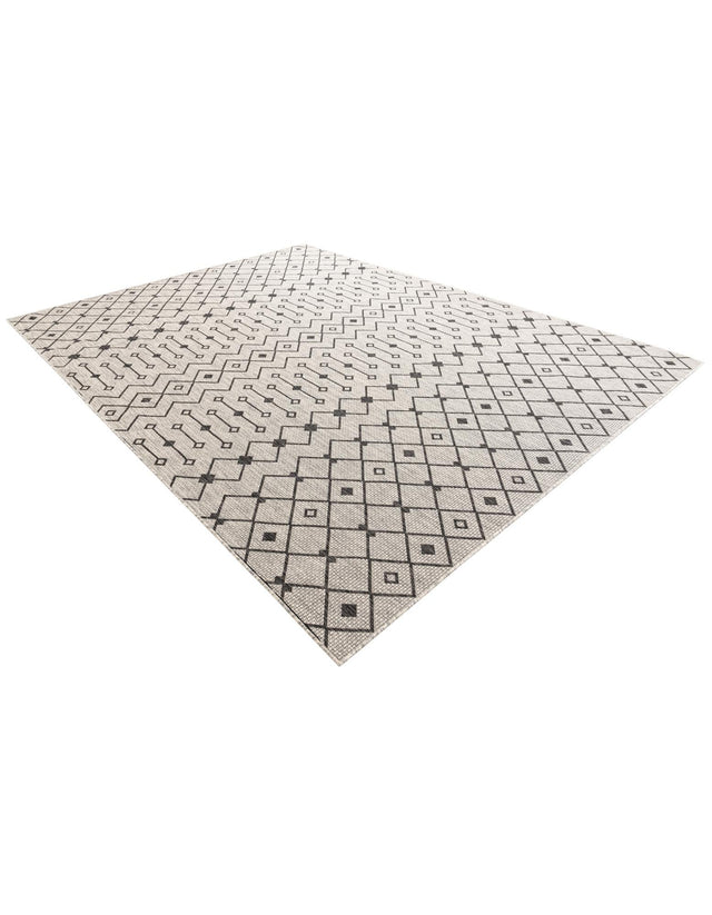 Gray 9' x 12' Outdoor Trellis Rectangle Area Rug Weather Resistant for Patio, Deck, Terrace, Balcony, Porch Geometric Design Water Safe Outside Carpet for Sale at Rug Engine
