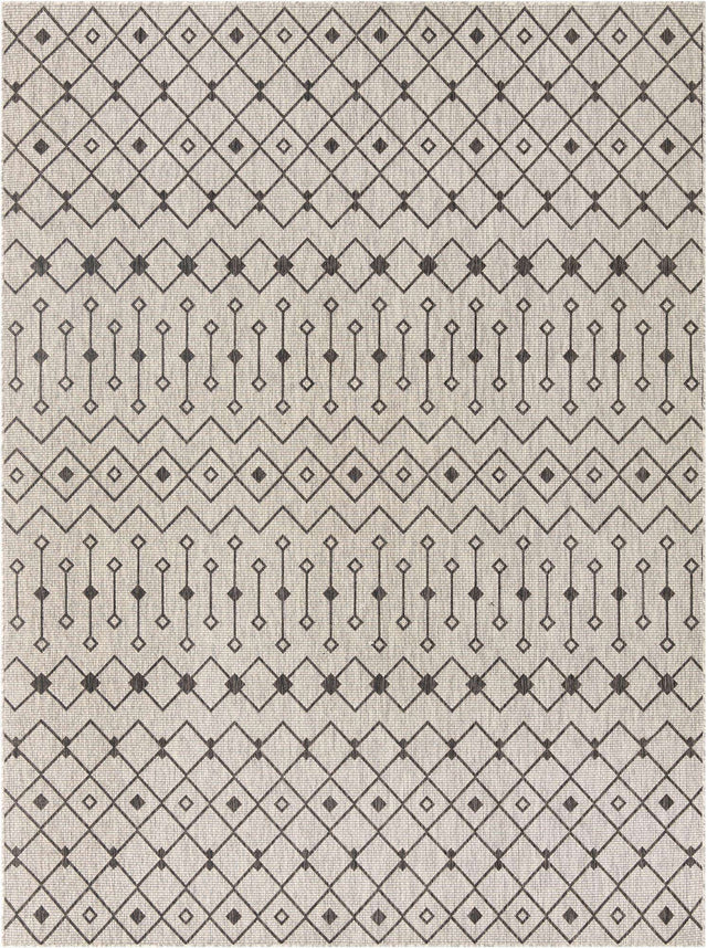 Gray 9' x 12' Outdoor Trellis Rectangle Area Rug Weather Resistant for Patio, Deck, Terrace, Balcony, Porch Geometric Design Water Safe Outside Carpet for Sale at Rug Engine