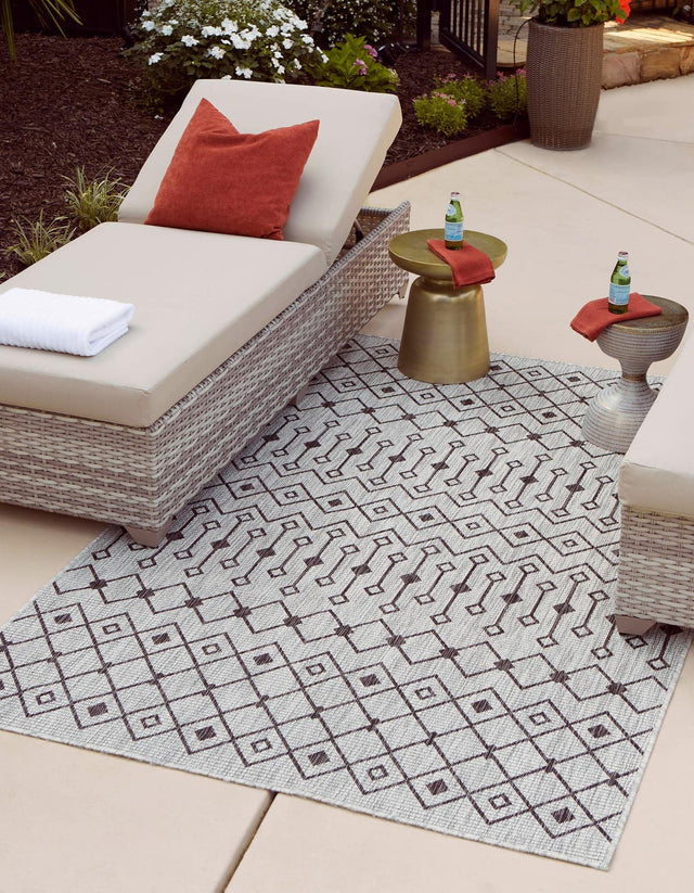 Gray 10' x 13' 1 Outdoor Trellis Rectangle Area Rug Weather Resistant for Patio, Deck, Terrace, Balcony, Porch Geometric Design Water Safe Outside Carpet for Sale at Rug Engine