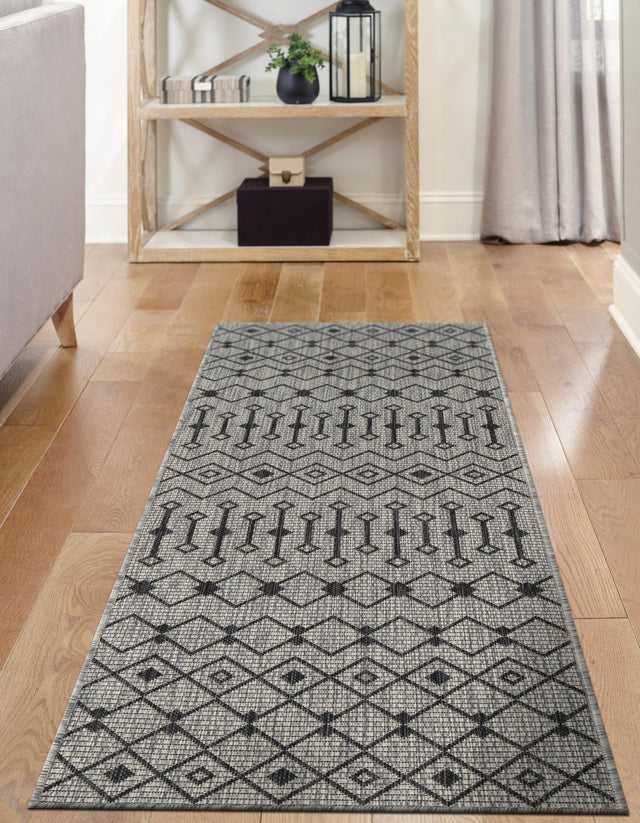 Gray 2' x 6' 1 Outdoor Trellis Runner Area Rug Weather Resistant for Patio, Deck, Terrace, Balcony, Porch Geometric Design Water Safe Outside Carpet for Sale at Rug Engine