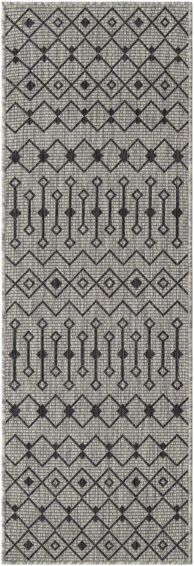 Gray 2' x 6' 1 Outdoor Trellis Runner Area Rug Weather Resistant for Patio, Deck, Terrace, Balcony, Porch Geometric Design Water Safe Outside Carpet for Sale at Rug Engine