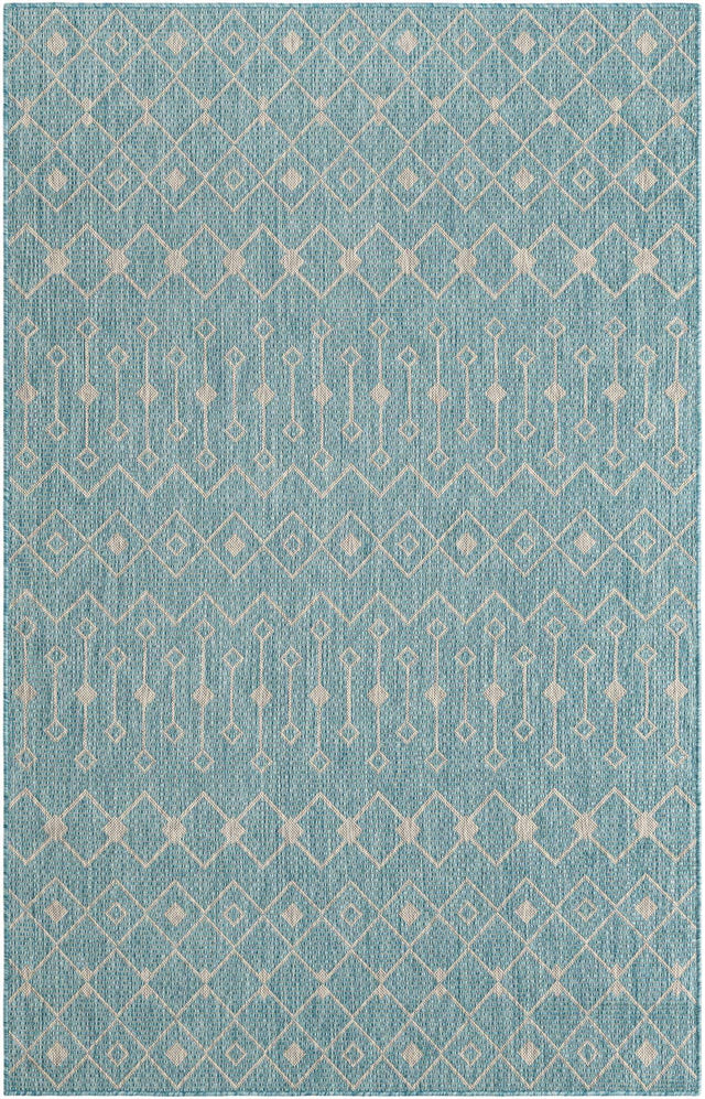 Aqua 5' 3 x 8' Outdoor Trellis Rectangle Area Rug Weather Resistant for Patio, Deck, Terrace, Balcony, Porch Geometric Design Water Safe Outside Carpet for Sale at Rug Engine