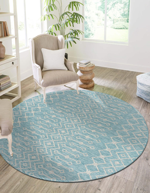 Aqua 13' 1 x 13' 1 Outdoor Trellis Round Area Rug Weather Resistant for Patio, Deck, Terrace, Balcony, Porch Geometric Design Water Safe Outside Carpet for Sale at Rug Engine