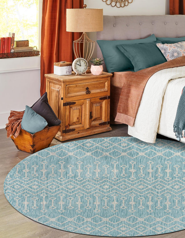 Aqua 13' 1 x 13' 1 Outdoor Trellis Round Area Rug Weather Resistant for Patio, Deck, Terrace, Balcony, Porch Geometric Design Water Safe Outside Carpet for Sale at Rug Engine