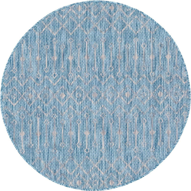 Aqua 4' 1 x 4' 1 Outdoor Trellis Round Area Rug Weather Resistant for Patio, Deck, Terrace, Balcony, Porch Geometric Design Water Safe Outside Carpet for Sale at Rug Engine