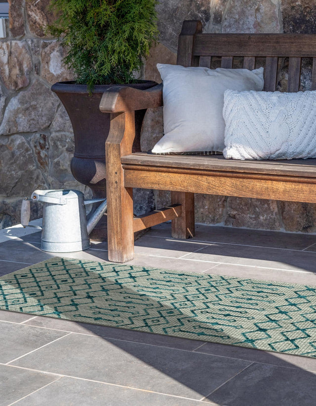 Light Blue 2' x 6' 1 Outdoor Trellis Runner Area Rug Weather Resistant for Patio, Deck, Terrace, Balcony, Porch Geometric Design Water Safe Outside Carpet for Sale at Rug Engine