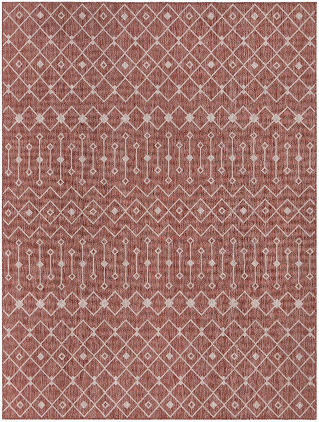 Rust Red 9' x 12' Outdoor Trellis Rectangle Area Rug Weather Resistant for Patio, Deck, Terrace, Balcony, Porch Geometric Design Water Safe Outside Carpet for Sale at Rug Engine