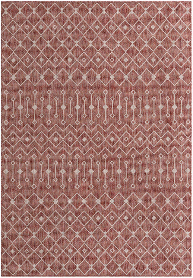 Rust Red 7' 1 x 10' Outdoor Trellis Rectangle Area Rug Weather Resistant for Patio, Deck, Terrace, Balcony, Porch Geometric Design Water Safe Outside Carpet for Sale at Rug Engine
