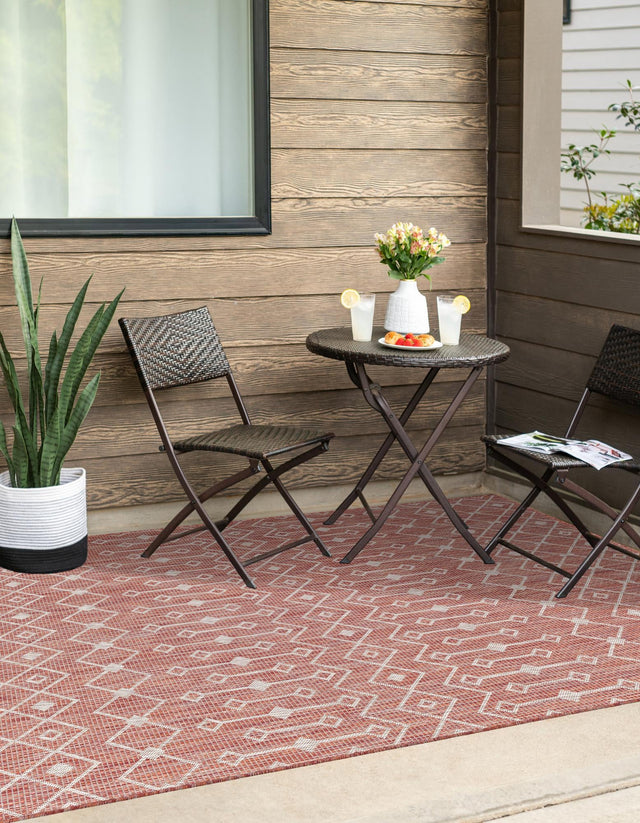 Rust Red 2' x 3' 1 Outdoor Trellis Rectangle Area Rug Weather Resistant for Patio, Deck, Terrace, Balcony, Porch Geometric Design Water Safe Outside Carpet for Sale at Rug Engine