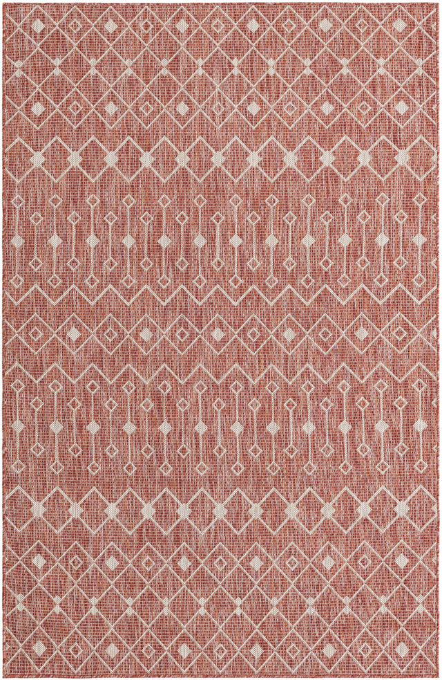 Rust Red 5' 3 x 8' Outdoor Trellis Rectangle Area Rug Weather Resistant for Patio, Deck, Terrace, Balcony, Porch Geometric Design Water Safe Outside Carpet for Sale at Rug Engine