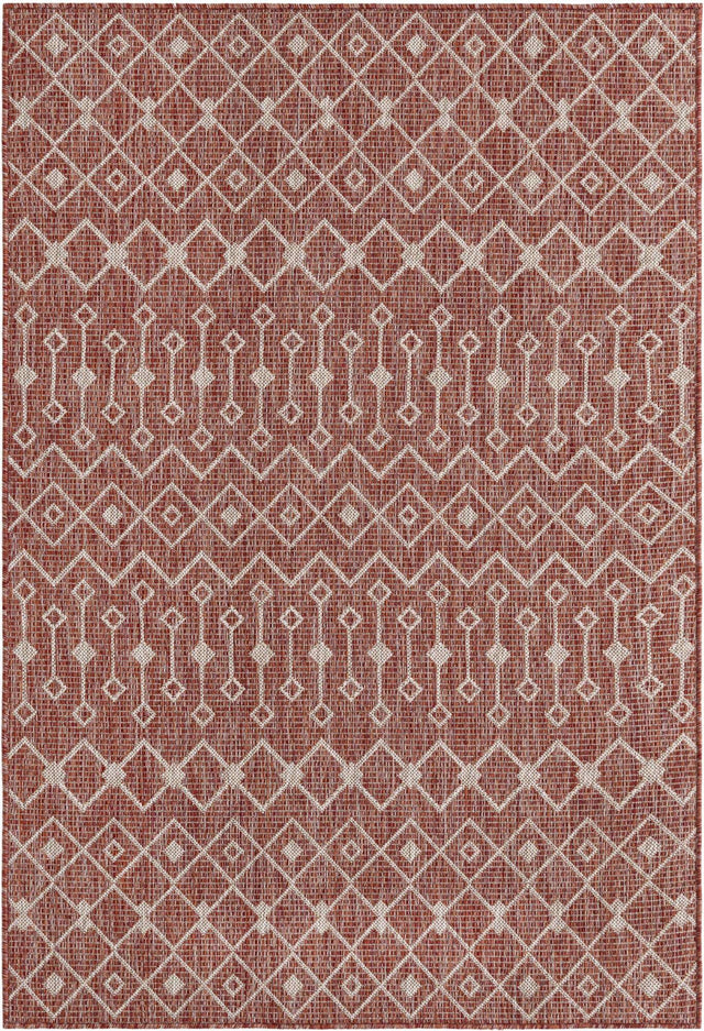 Rust Red 4' 1 x 6' 1 Outdoor Trellis Rectangle Area Rug Weather Resistant for Patio, Deck, Terrace, Balcony, Porch Geometric Design Water Safe Outside Carpet for Sale at Rug Engine