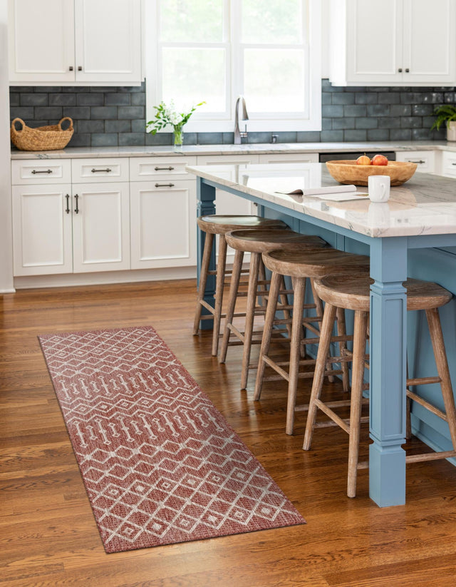 Rust Red 2' 7 x 10' Outdoor Trellis Runner Area Rug Weather Resistant for Patio, Deck, Terrace, Balcony, Porch Geometric Design Water Safe Outside Carpet for Sale at Rug Engine