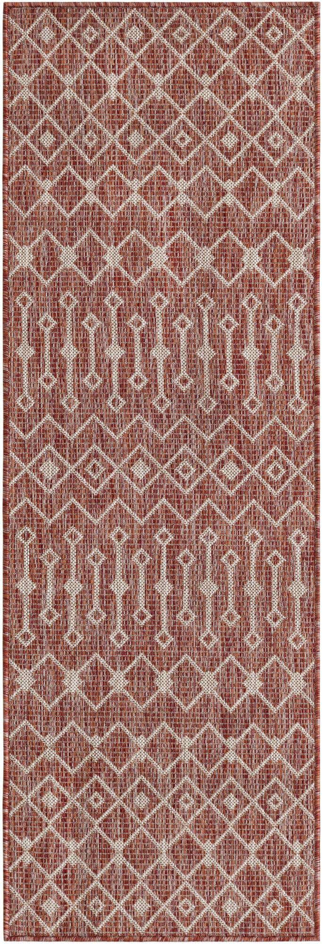 Rust Red 2' x 6' 1 Outdoor Trellis Runner Area Rug Weather Resistant for Patio, Deck, Terrace, Balcony, Porch Geometric Design Water Safe Outside Carpet for Sale at Rug Engine