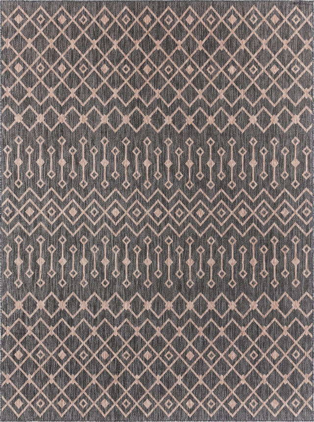 Charcoal Gray 9' x 12' Outdoor Trellis Rectangle Area Rug Weather Resistant for Patio, Deck, Terrace, Balcony, Porch Geometric Design Water Safe Outside Carpet for Sale at Rug Engine