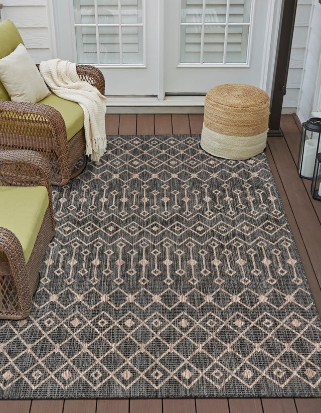 Charcoal Gray 7' 1 x 10' Outdoor Trellis Rectangle Area Rug Weather Resistant for Patio, Deck, Terrace, Balcony, Porch Geometric Design Water Safe Outside Carpet for Sale at Rug Engine