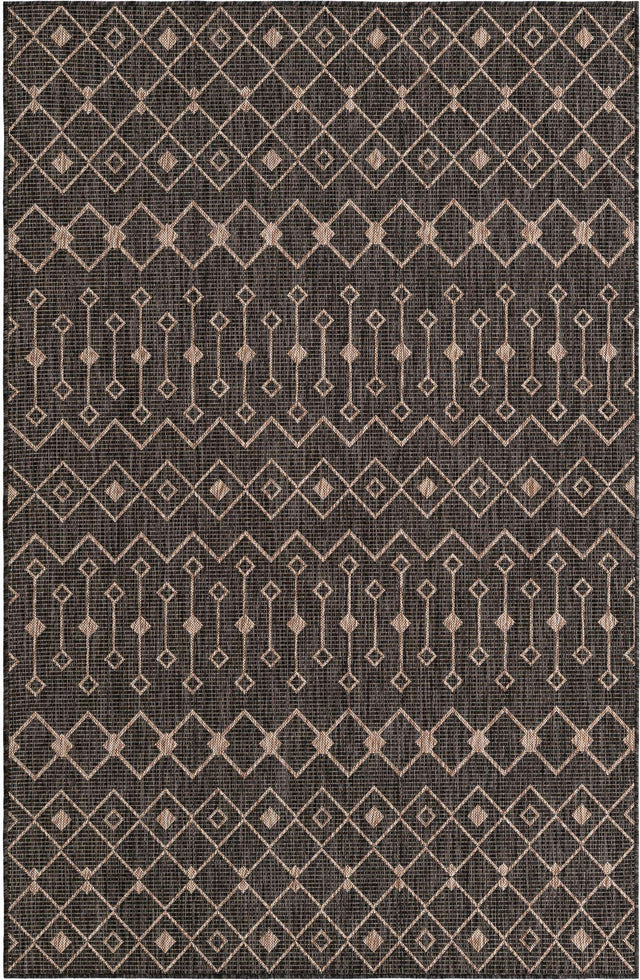 Charcoal Gray 5' 3 x 8' Outdoor Trellis Rectangle Area Rug Weather Resistant for Patio, Deck, Terrace, Balcony, Porch Geometric Design Water Safe Outside Carpet for Sale at Rug Engine