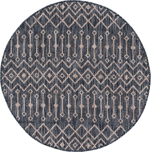 Charcoal Gray 4' 1 x 4' 1 Outdoor Trellis Round Area Rug Weather Resistant for Patio, Deck, Terrace, Balcony, Porch Geometric Design Water Safe Outside Carpet for Sale at Rug Engine