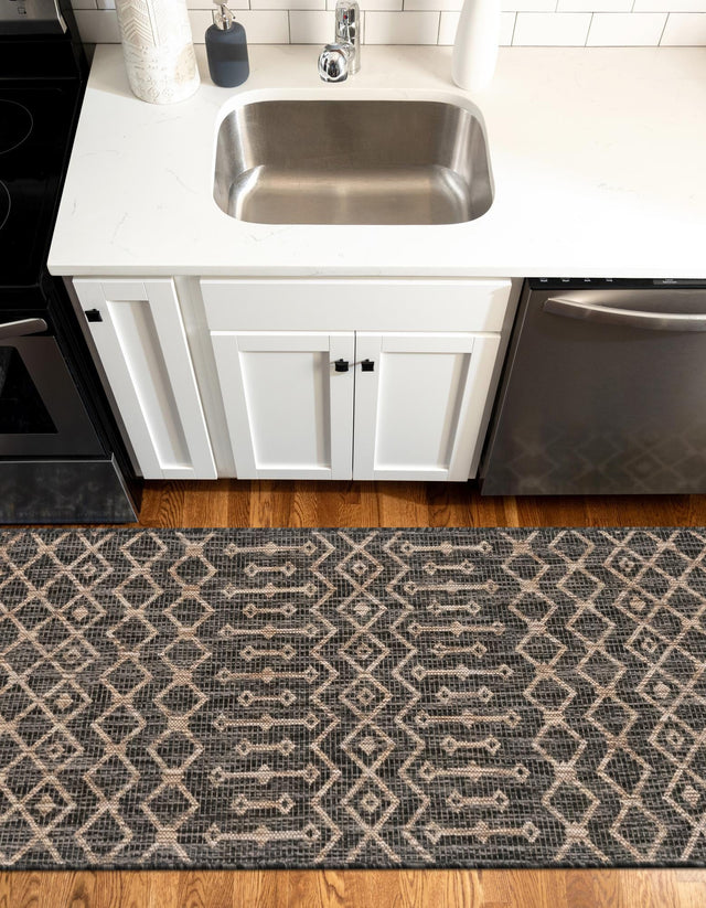 Charcoal Gray 2' x 6' 1 Outdoor Trellis Runner Area Rug Weather Resistant for Patio, Deck, Terrace, Balcony, Porch Geometric Design Water Safe Outside Carpet for Sale at Rug Engine