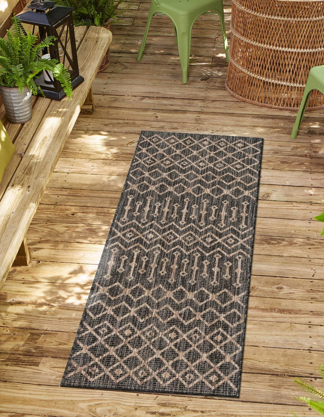 Charcoal Gray 2' x 6' 1 Outdoor Trellis Runner Area Rug Weather Resistant for Patio, Deck, Terrace, Balcony, Porch Geometric Design Water Safe Outside Carpet for Sale at Rug Engine