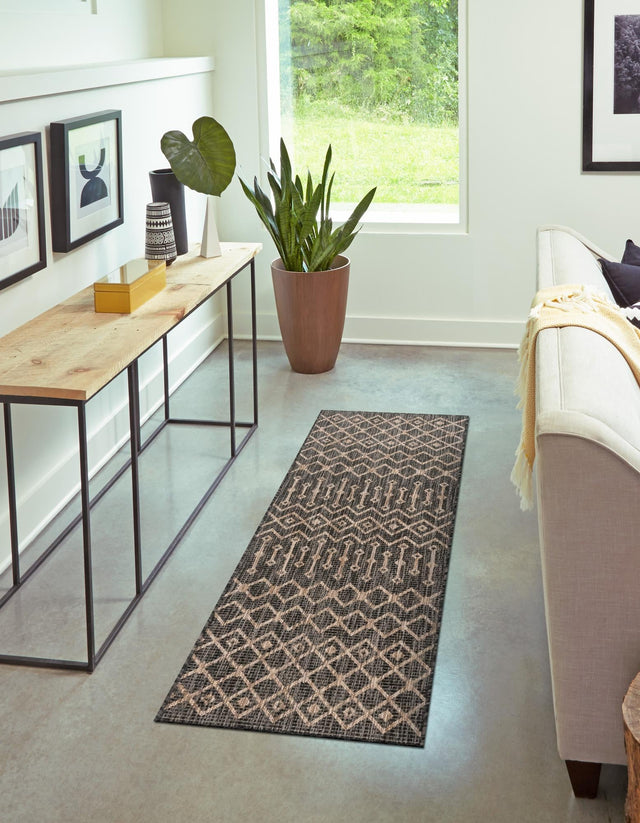 Charcoal Gray 2' x 6' 1 Outdoor Trellis Runner Area Rug Weather Resistant for Patio, Deck, Terrace, Balcony, Porch Geometric Design Water Safe Outside Carpet for Sale at Rug Engine