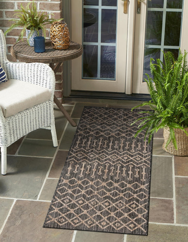 Charcoal Gray 2' x 6' 1 Outdoor Trellis Runner Area Rug Weather Resistant for Patio, Deck, Terrace, Balcony, Porch Geometric Design Water Safe Outside Carpet for Sale at Rug Engine