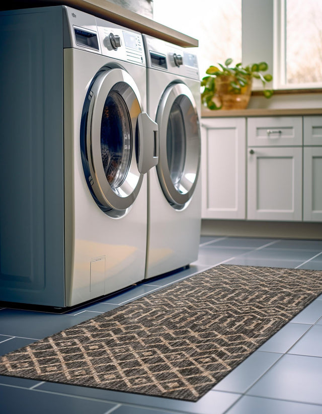 Charcoal Gray 2' x 6' 1 Outdoor Trellis Runner Area Rug Weather Resistant for Patio, Deck, Terrace, Balcony, Porch Geometric Design Water Safe Outside Carpet for Sale at Rug Engine